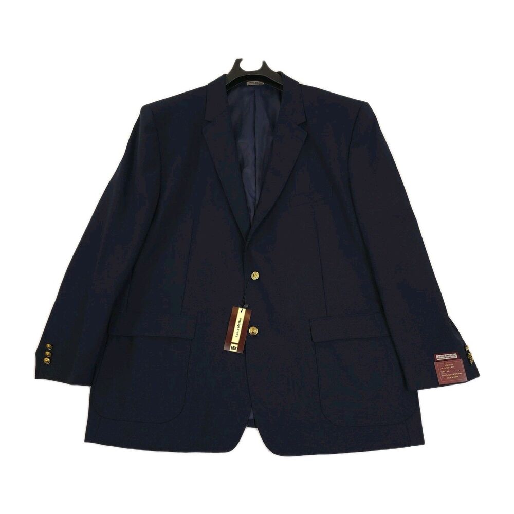 Louis Martin Blazer Mens 56L Navy Single Breasted Wool Blend Gold Buttons 1410